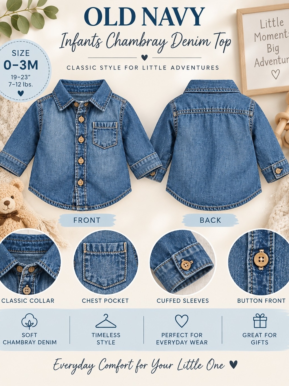 Old Navy Infants Chambray Denim Button-Front Shirt – 0–3M